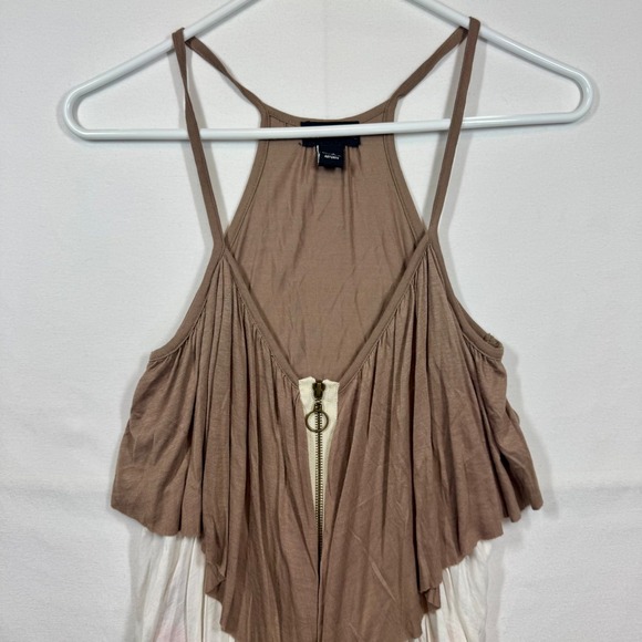 Seductions Ruffle Tank Top Sleeveless Zipper Front Layered Brown Orange White S - Picture 8 of 9